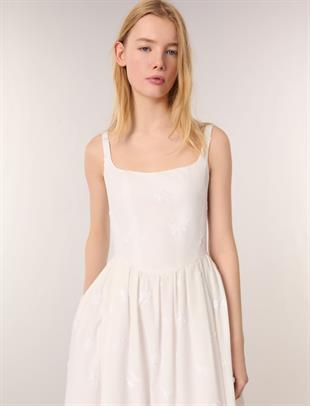 Payet İşlemeli Kare Yaka Elbise