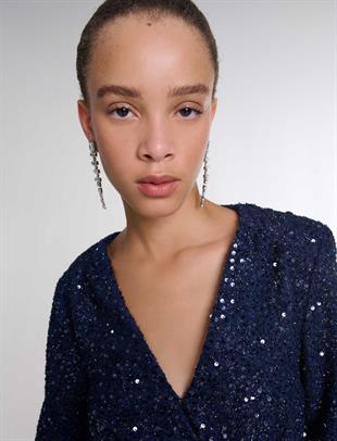 Payetli Drapeli Mini Elbise