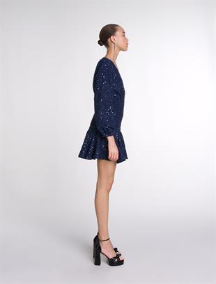 Payetli Drapeli Mini Elbise