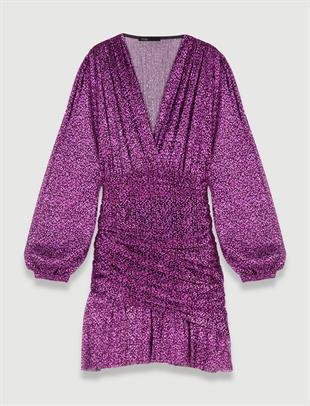 Pembe Metalik Mini Elbise