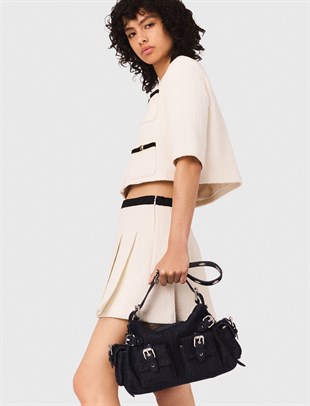 Pileli Mini Tüvit Şort Etek