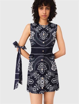 Şal Desenli Cepli Mini Elbise