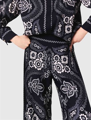 Şal Desenli Dökümlü Pantolon