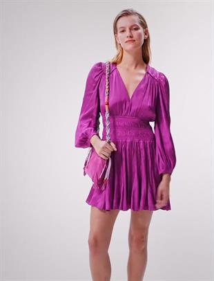 Saten Görünümlü Mini Elbise