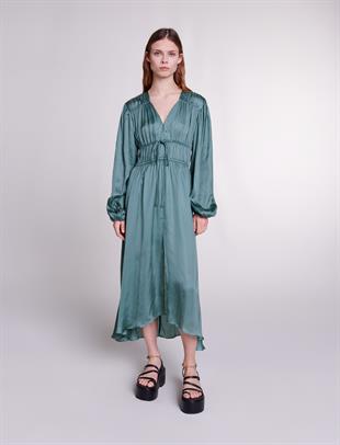 Saten Görünümlü Uzun Elbise