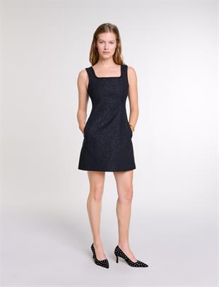 Simli Kare Yaka Kalıplı Elbise