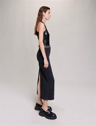 Siyah Payetli Halter Yaka Üst