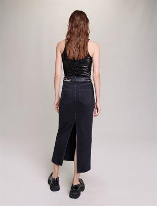 Siyah Payetli Halter Yaka Üst