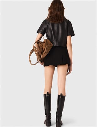 Siyah Sedef Düğmeli Askeri Stil Mini Etek