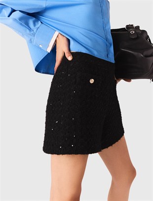 Siyah Sedef Düğmeli Tüvit Şort