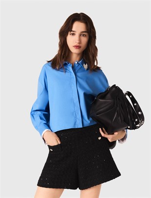 Siyah Sedef Düğmeli Tüvit Şort