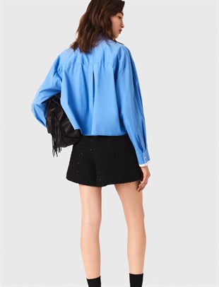 Siyah Sedef Düğmeli Tüvit Şort