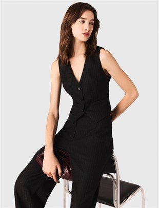 Siyah Taş İşlemeli Yelek