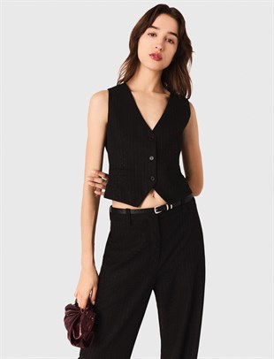 Siyah Taş İşlemeli Yelek