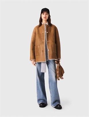 Taba Çift Taraflı Suni Kürk Deri Mont