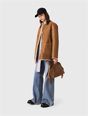 Taba Çift Taraflı Suni Kürk Deri Mont