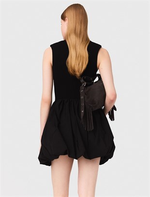 Tafta Etekli Mini Triko Elbise