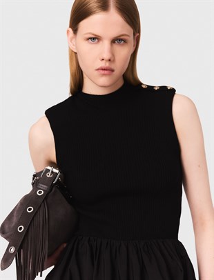 Tafta Etekli Mini Triko Elbise