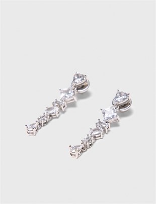 Taş Detaylı Silver Uzun Küpe