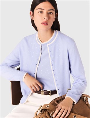 Taş İşlemeli Mavi Yün Hırka