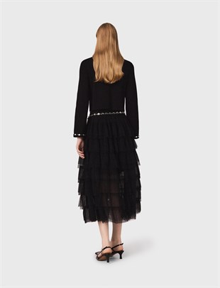 Taş Yaka Detaylı Siyah Hırka