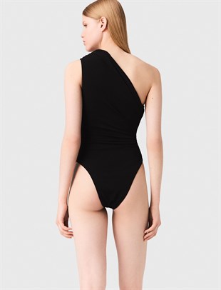 Tek Omuzlu Siyah Bodysuit