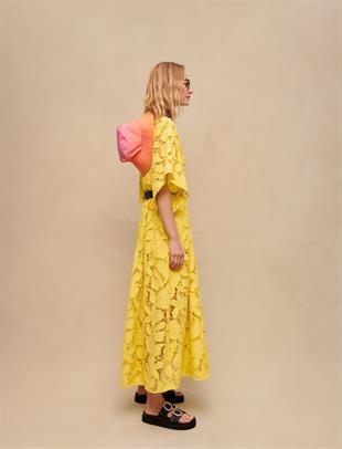 V Yaka Dantel Uzun Elbise