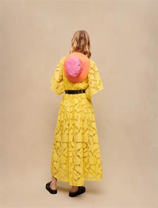 V Yaka Dantel Uzun Elbise