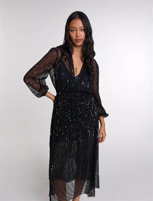 V Yaka Payetli Uzun Elbise