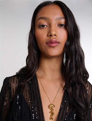 V Yaka Payetli Uzun Elbise