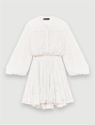 Volanlı Güpür Mini Elbise