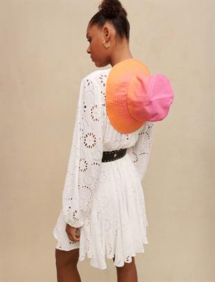 Volanlı Güpür Mini Elbise