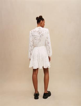 Volanlı Güpür Mini Elbise