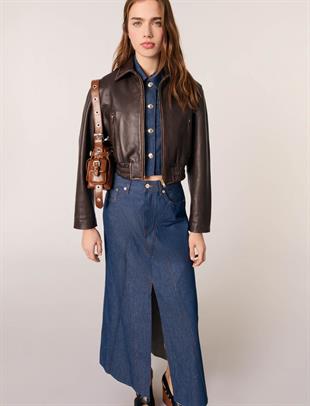 Yırtmaçlı uzun jean etek