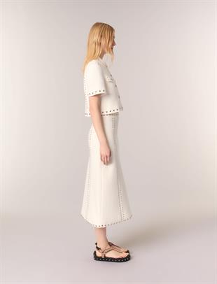 Zımba Detaylı Midi Triko Etek