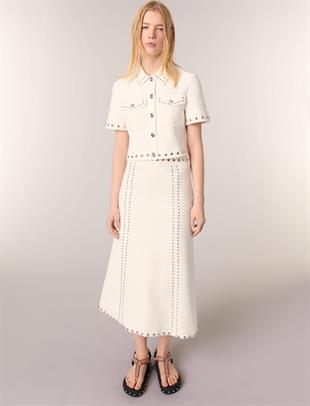 Zımba Detaylı Midi Triko Etek