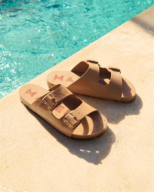 Çift Bantlı Kahverengi Erkek Terlik