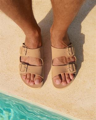 Çift Bantlı Kahverengi Erkek Terlik