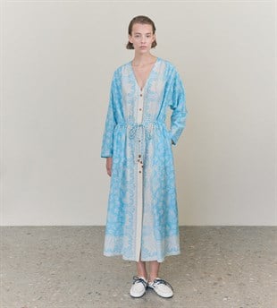 Mavi Midi Pamuk Elbise