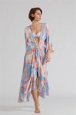 MELISSA ODABASH Önü Açık Kuşaklı Uzun Kaftan