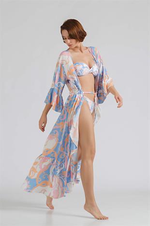 MELISSA ODABASH Önü Açık Kuşaklı Uzun Kaftan