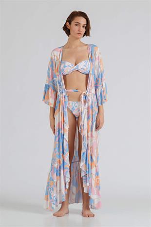 MELISSA ODABASH Önü Açık Kuşaklı Uzun Kaftan