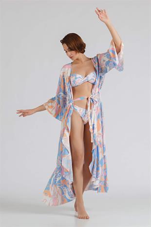 MELISSA ODABASH Önü Açık Kuşaklı Uzun Kaftan