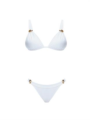 Altın Tokalı Beyaz Bikini Altıı