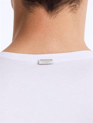 Beyaz Bisiklet Yaka Pamuk T-shirt