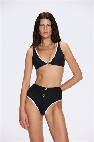Beyaz Biyeli Siyah Bikini Altı