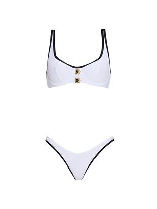 Beyaz Gold Tokalı Bikini Üstü