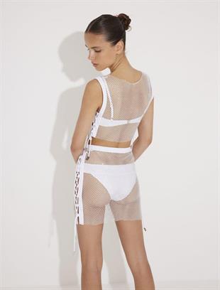 Beyaz Taş Geçişli Mini Etek