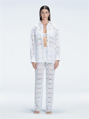 Beyaz Yüksek Bel Pantolon