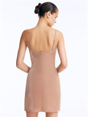 Bronze Cut Out Detaylı Mini Elbise